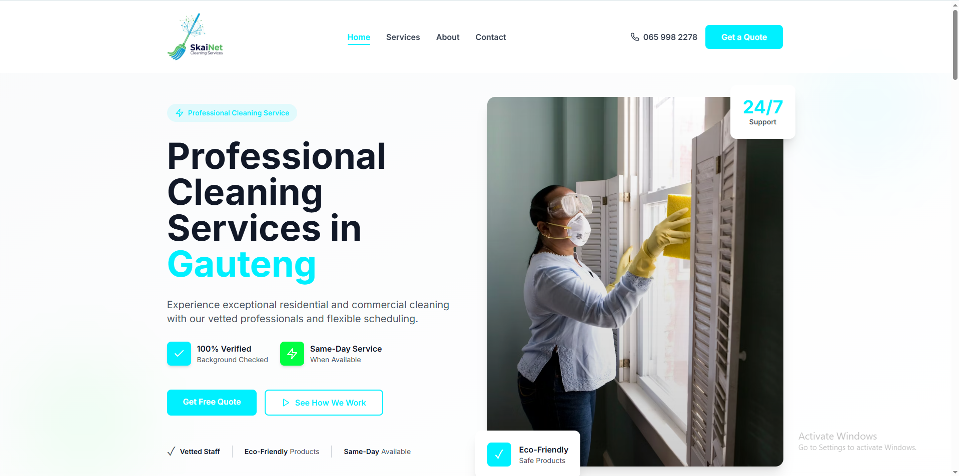 Skainet Cleaning Services landing page